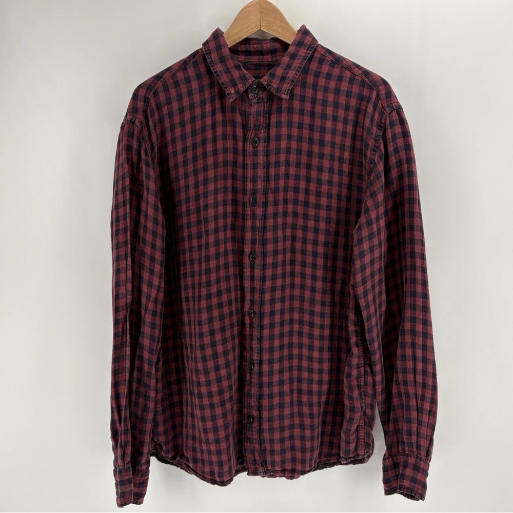 Orvis Shirt Mens Large Red Active Fit Flannel Buffalo Plaid Outdoors Hiking